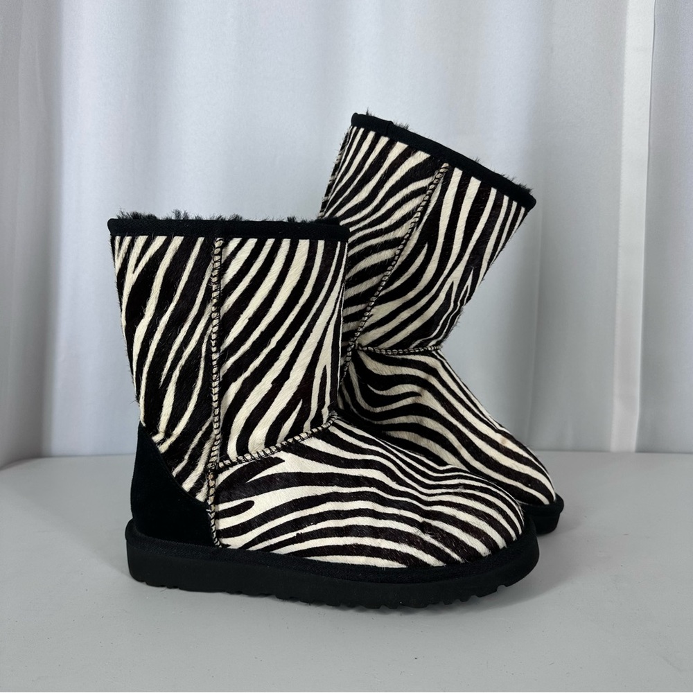 UGG Zebra Print Black and White Shearling Lined Ankle Boots